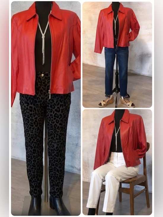 Dona Michi Italian Fashions Jackets & Blazers - Dona Michi Vintage Red Genuine Leather Zip Up Fitted Jacket